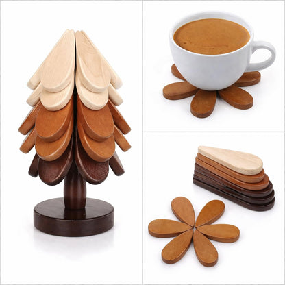 Hinpote Wooden Trivets for Hot Dishes, Trivet Tree Christmas Tree Trivet Coasters Set of 5 for Hot Pot Pans Bowls Drinks Plates, Table Decor Coaster for Home and Restaurant