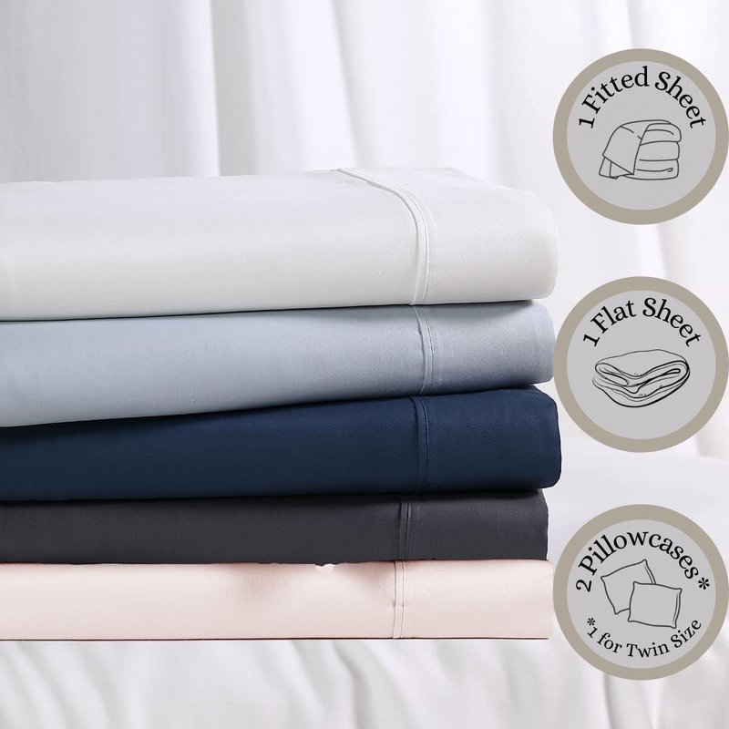 Anne Klein Reverie 100% Cotton Solid Sheet Set, King, Charcoal