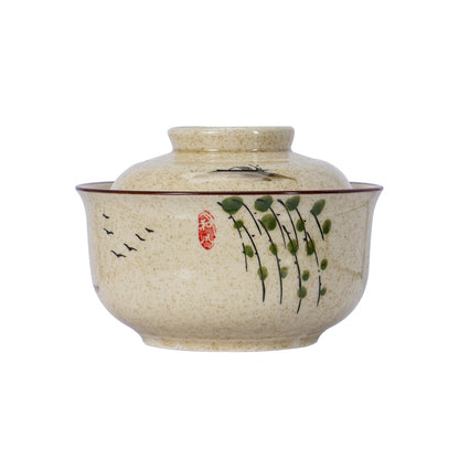 LLPUSLUO 8 inch Retro Ceramic Ramen Bowl with Lid,Japanese Style Personalized Dinnerware For Noodle Rice Porridge Soup Fruit Salad (8inch, D)