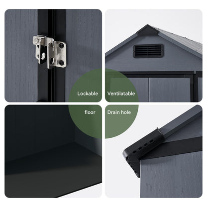 Aoxun 4x6 FT Resin Shed with Reinforced Floor, Built-in Magnetic Suction Light, All-Weather Plastic Outdoor Storage Shed, Lockable Door, Window & Vents for Garden, Patio, Bike & Garbage Can, Dark Gray