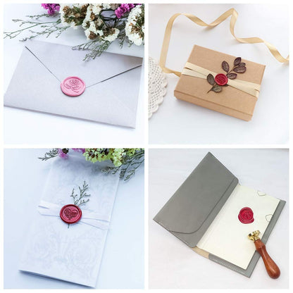 VOOSEYHOME Elegant Rose in Bloom Wax Seal Stamp Kit, Gold/Red/Silver Sealing Wax Sticks, Decorating on Invitations Envelopes Packings Cards for Birthday Themed Party Wedding Signature