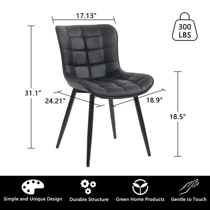 YOUTASTE All Black Dining Chairs Set of 2, Faux Leather Upholstered Armless Chairs with Back and Metal Legs, Mid Century Modern Kitchen Chairs for Living Room, Vanity, or Guest Reception Room