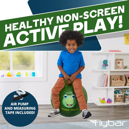 Flybar Hopper Ball for Kids, Inflatable Bouncy Ride-On Ball w/ Handle for Indoor & Outdoor Active Play, Includes Pump, Jump Ball Toy for Boys & Girls, Supports Up to 185 lbs, Ages 6+, 22-Inch, Medium