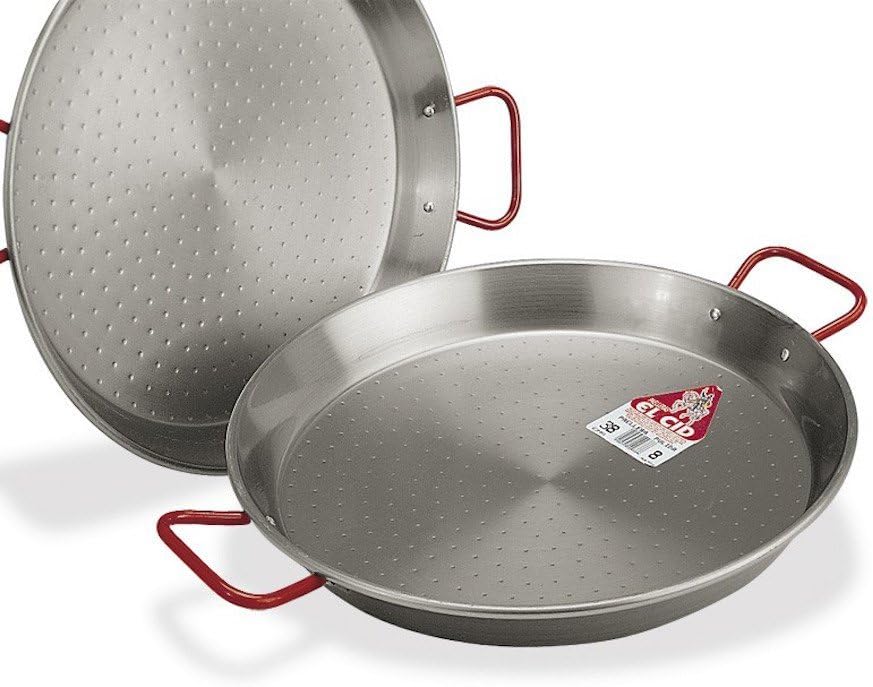 Garcima La Ideal Polished Steel Paella Pan, 30 cm, Silver/Red