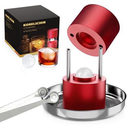 Mini Deluxe 1.1'' Ice Ball Press, Aluminum Ice Ball Maker for Ice Sphere to Enhance Drink Flavor, Ice Ball Press Kit with Tong and Drip Tray, for Whiskey, Bourbon, Scot & Cocktail