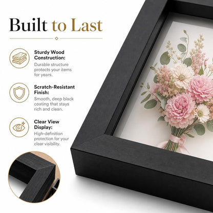 4 Pack Shadow Box Frame Display Cases, 8"x 8" Wood Deep Black Handicrafts Shadowbox Picture Frame for Flowers Jersey Baby Wedding Dress (Black)