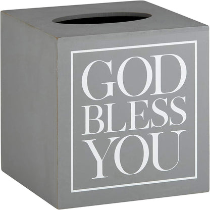 Creative Brands Faithworks, God Bless You Wooden Tissue Box Cover, Small, Grey