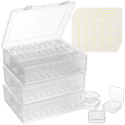 120Pcs Bead Organizer Box, Small Clear Plastic Bead Storage Containers, 4 Craft Storage Boxes with Hinged Lid, 336 Labels, Mini Box for Jewelry Making Bracelets Beading Nails Screws Seeds Small Parts