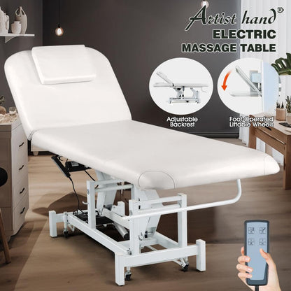 Artist hand Electrical Facial Bed for Esthetician 110V Removable Massage Table 2 Motor Beauty Bed Medical Aesthetic Tattoo Chair with Adjustments, Hand/Foot-Operated,White