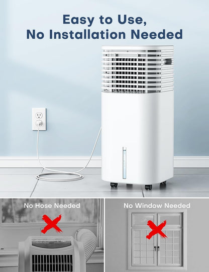 CENSTECH 4-IN-1 Portable Air Conditioners, Evaporative Air Cooler w/4 Modes & 3 Speeds, 15H Timer for Smart Auto-off, 2-Gal Tank for 20H Cooling,17FT Remote,No Hose Needed,120°Oscillating Swamp Cooler