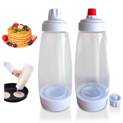 2 Packs of Pancake Batter Dispenser,1000ml Squeeze Pancake Dispenser Mixer Bottle with Stainless Steel wire whisk Ball,Suitable for Pancakes Crepes Waffle Muffins Qatayef Cupcak