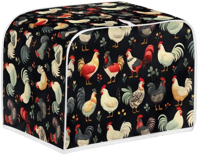 2 Slice Toaster Cover, Farm Chicken Rooster Design, Dust Protection with Hang Loop, Easy to Store (14x14") 2PCS
