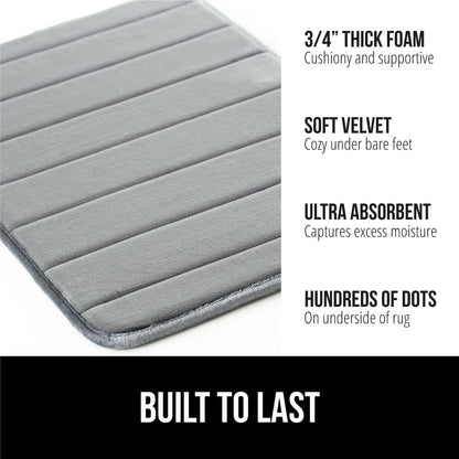 GORILLA GRIP Memory Foam Bath Mat, Soft Absorbent Bathroom Rug, Machine Washable Cushioned Floor Mats, 30x20 Graphite