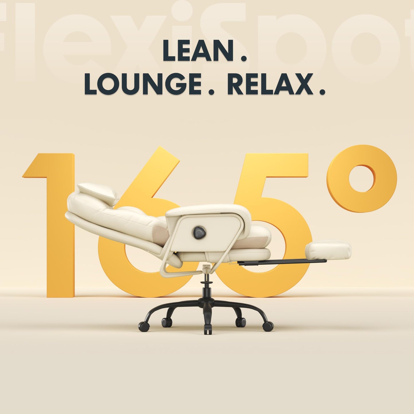 FLEXISPOT Ergonomic Office Chair with Footrest High Back Computer Desk Chairs Indoor Lounge Chair with Wheels 90-165° Reclining Lumbar Support, Chairs for Working Relaxing Cross Legged, Leather, White