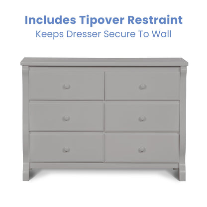 Delta Children Universal 6 Drawer Dresser with Interlocking Drawers - Greenguard Gold Certified, Grey