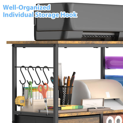 KANEODOT Storage Cart Compatible with Cricut, Roll Holders with 2 Drawers, Rolling Craft Cabinet Table for Accessories Holder,Tool Hook for Craft Room Home
