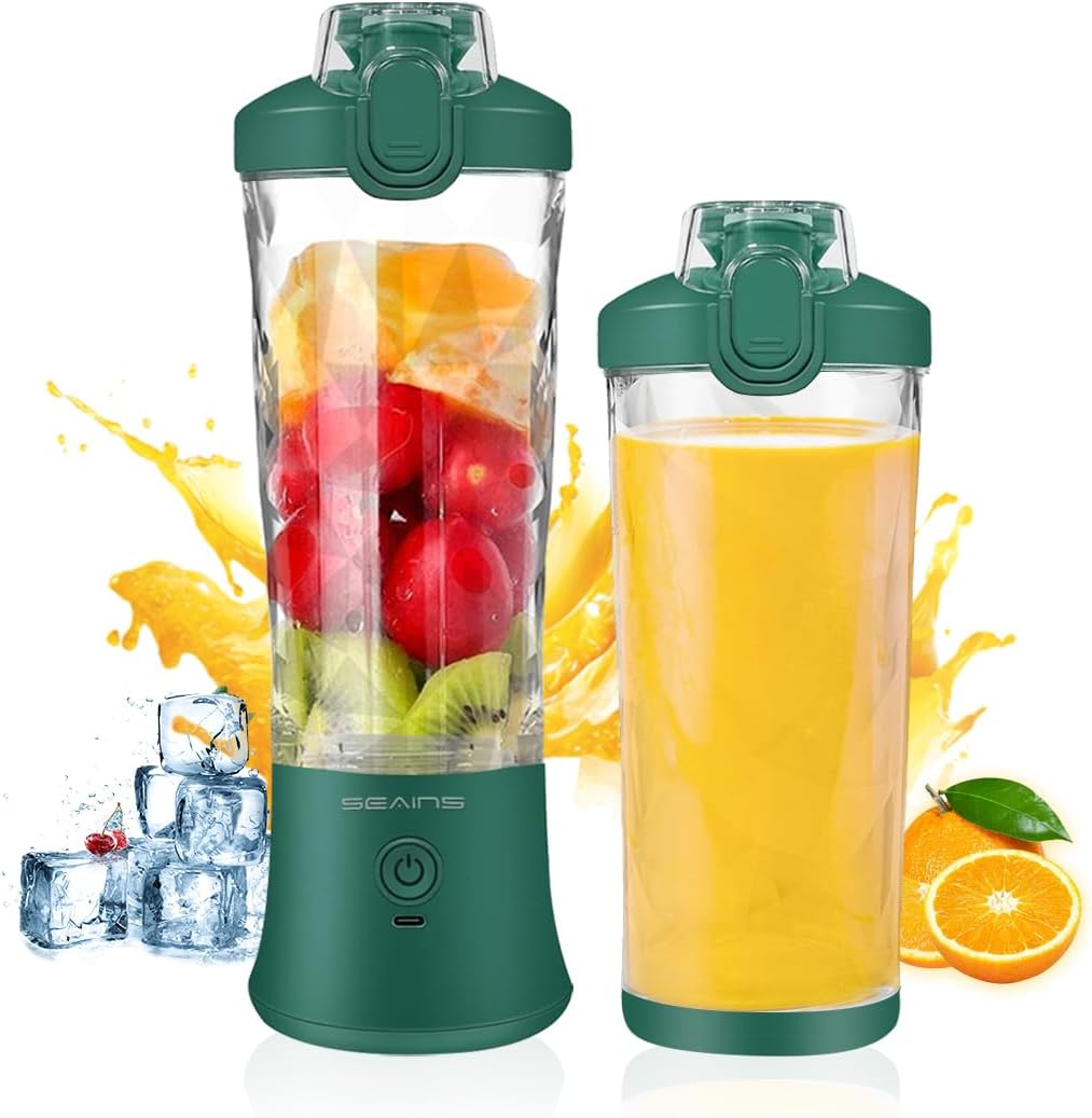 Portable Blender for Shakes and Smoothies - 20 Oz Travel Cup and Lid, Mini Personal Size Blender with 6 Blades