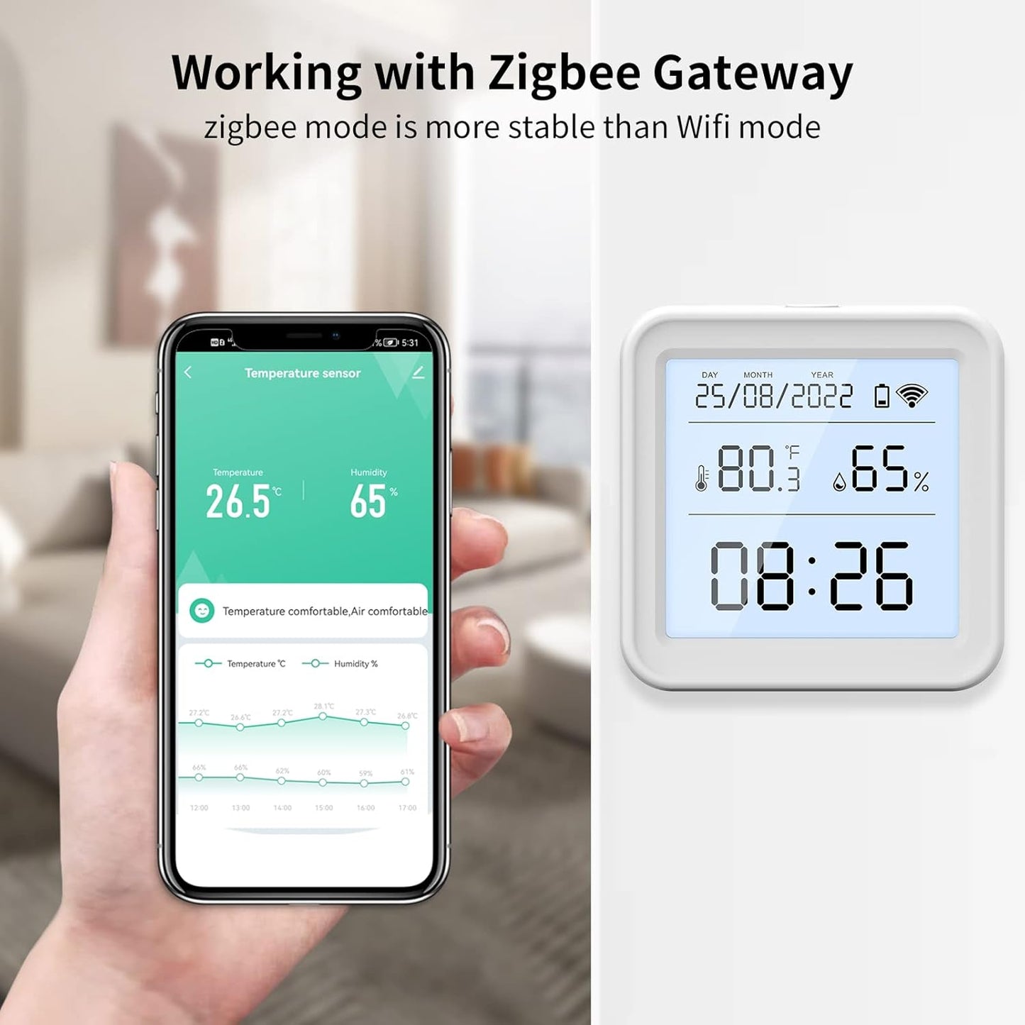 eMylo Temperature Sensor, Zigbee Humidity Sensor for Remote Monitoring, Compatible with Alexa and Google Home