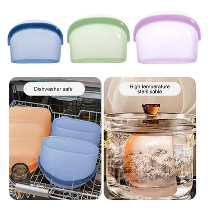 POETRYDRAW 3 Pcs Reusable Silicone sealed Food Storage Bags, Multi-Role Food Storage Bags, Leak Proof, Freezer Safe, Microwave Safe, Dishwasher Safe, Eco-friendly