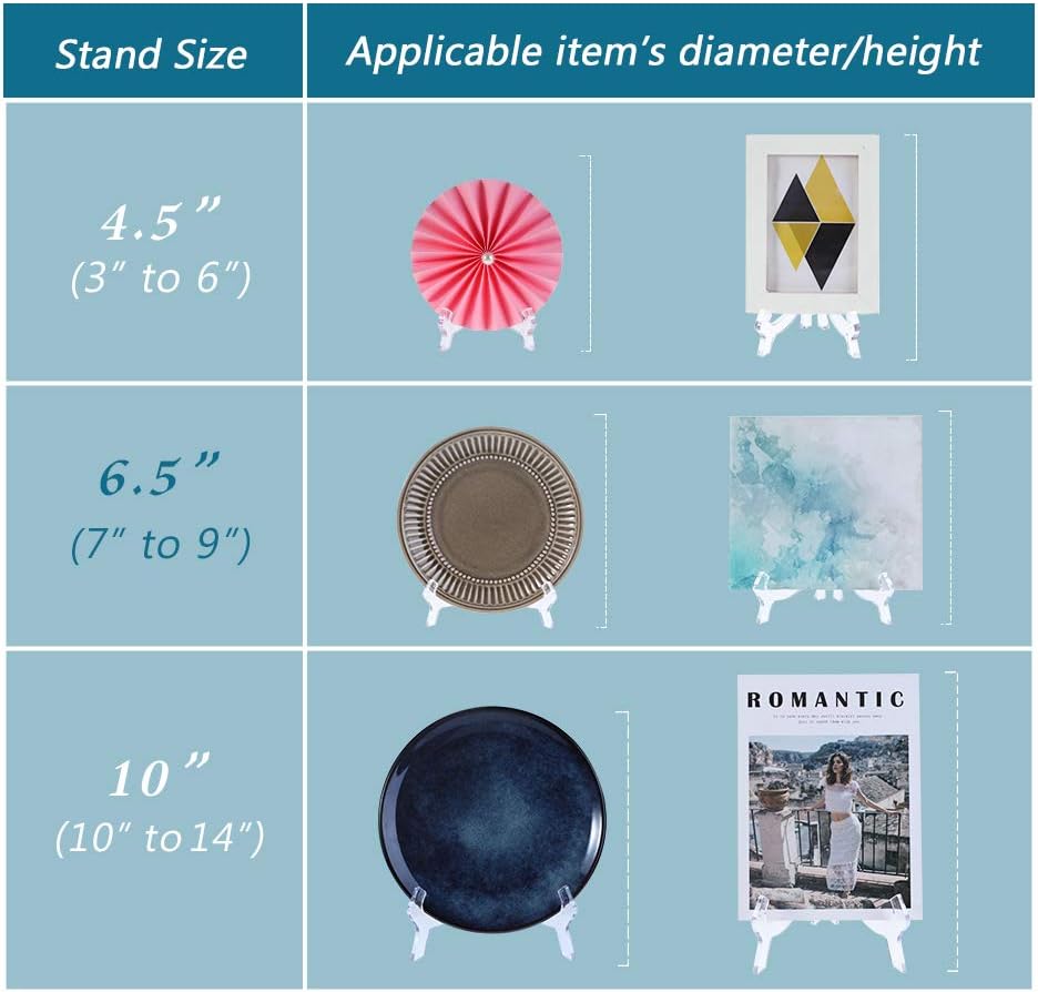 Artliving Clear 8 Pack 6.5inch Acrylic Easels, Display Stand Holder for Pictures, Plates, and Artworks