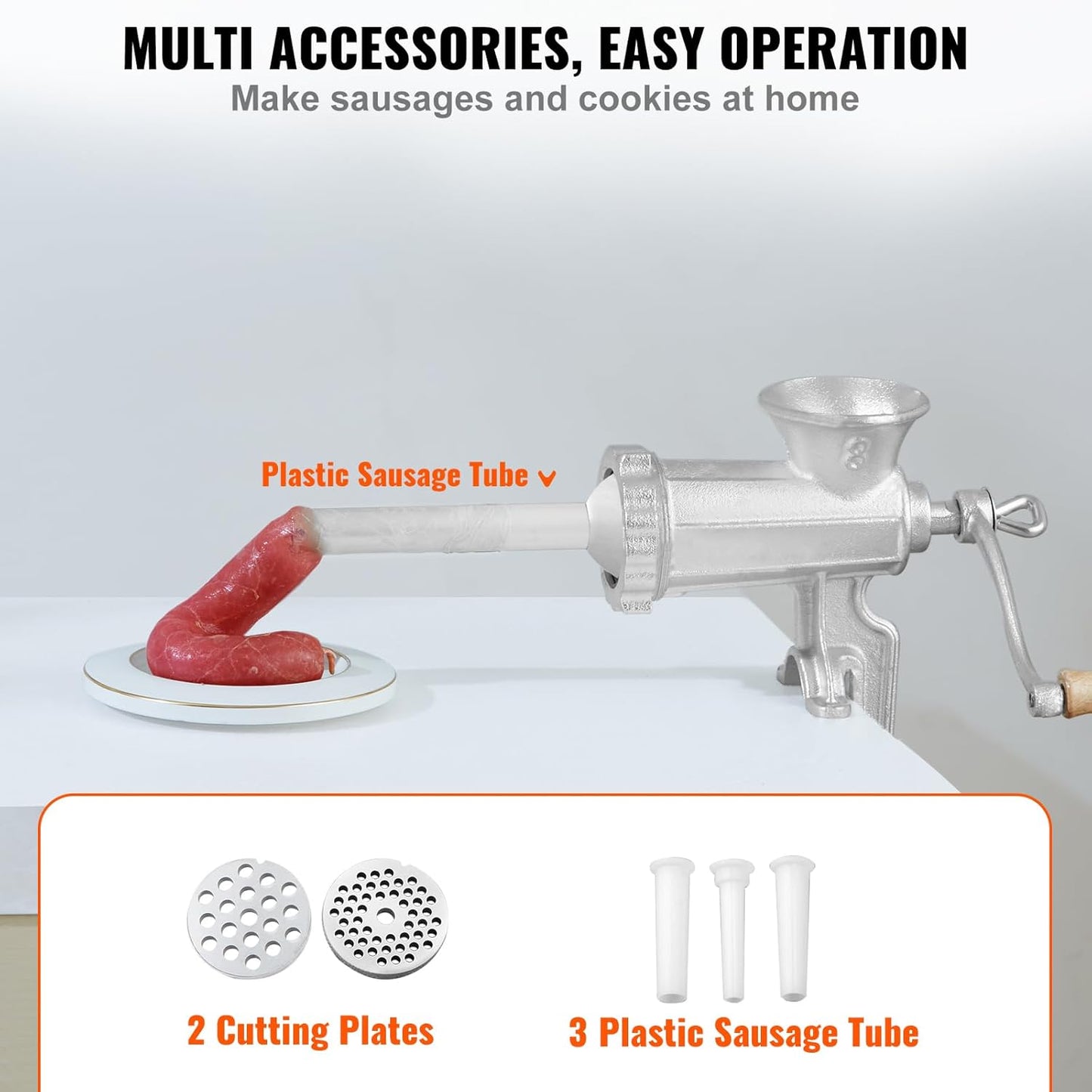 1 2 3 VEVOR Manual Meat Grinder, Heavy Duty Cast Iron Hand Meat Grinder with Steel Table Clamp, Meat Mincer Sausage