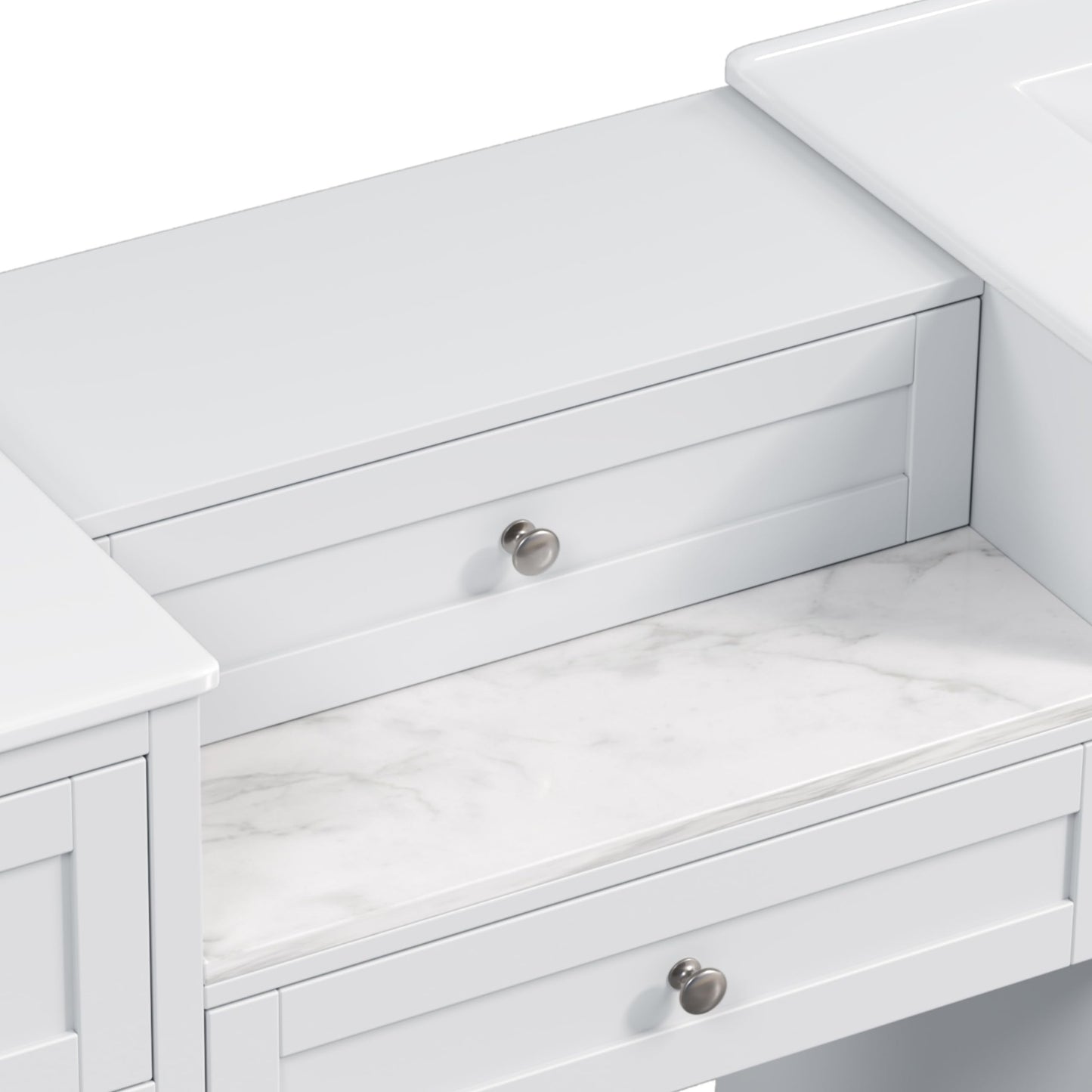 Merax 84" Double Sink Bathroom Vanity with Engineered Stone Countertop & 2 Ceramic Sinks,Large Storage Vanity with 6 Soft Close Drawers,Silver Metal Knobs for Master Bathroom,Family Bath,White