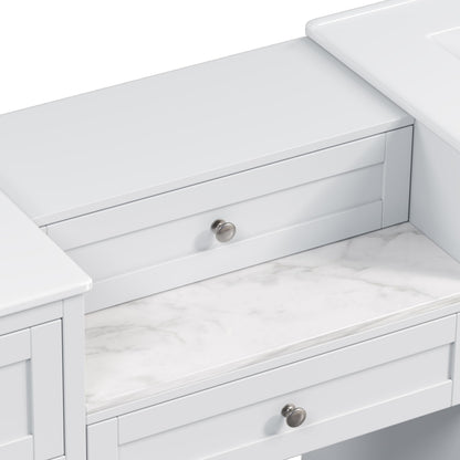 Merax 84" Double Sink Bathroom Vanity with Engineered Stone Countertop & 2 Ceramic Sinks,Large Storage Vanity with 6 Soft Close Drawers,Silver Metal Knobs for Master Bathroom,Family Bath,White