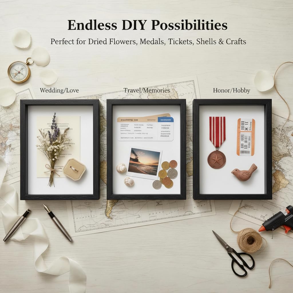 3 Pcs 8x10 Inch Shadow Box Frames Acrylic,Shadow Box Frame Display Cases,Cases for Pressed Flowers Keepsakes Tickets Photos (Black)