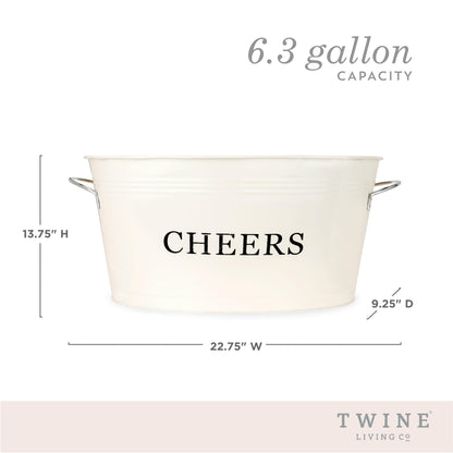 Twine Cheers Beverage Tub, Galvanized Tubs for Entertaining, Drink Buckets for Parties, Large Ice Tub and Gift Basket, Beer Buckets, Cream, 6.3 Gallons Set of 1
