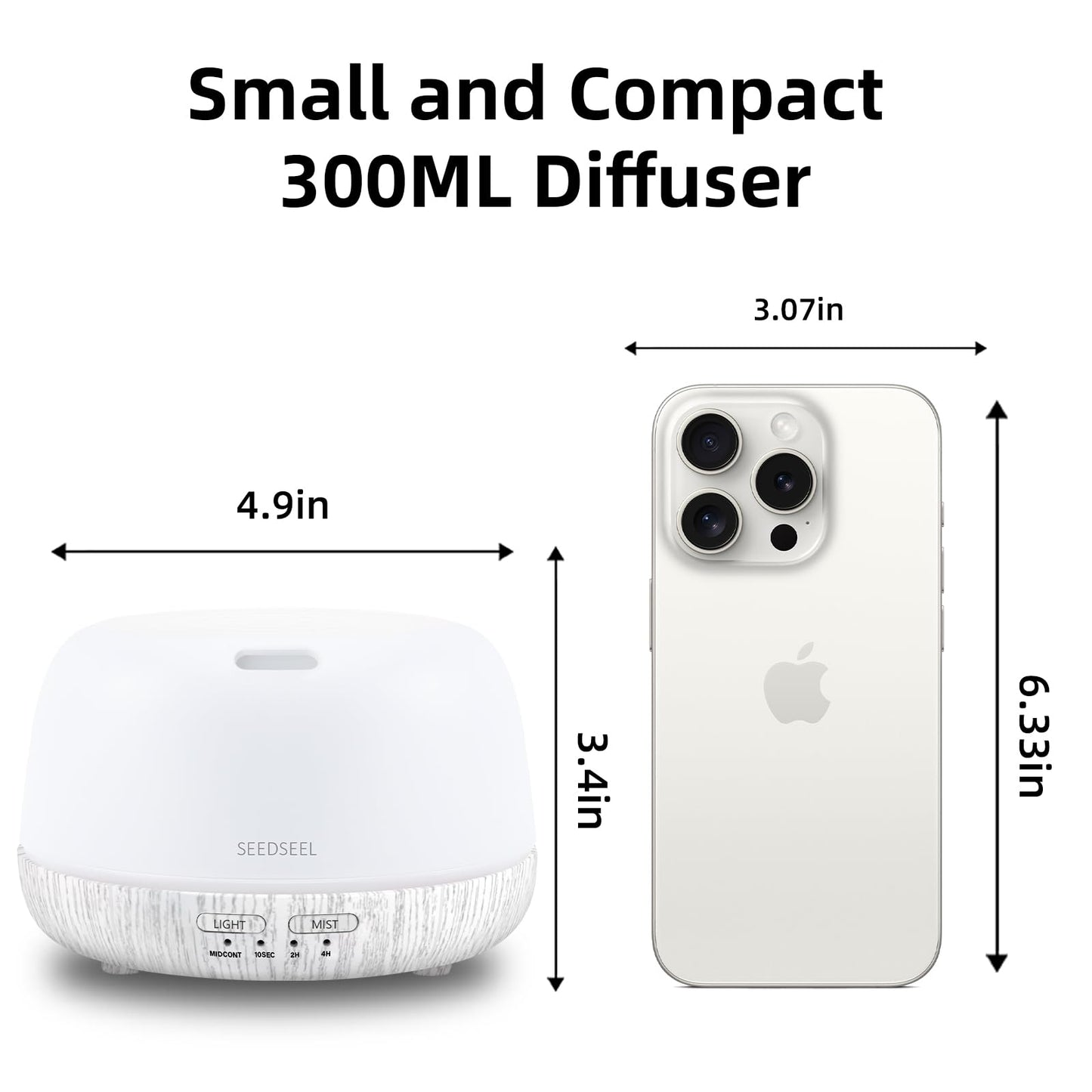 300ML Essential Oil Diffuser with 7-Color LED Lights and Remote Control, Modern Minimalist Design, High-Efficiency Ultrasonic Mist Aromatherapy Diffuser for Home