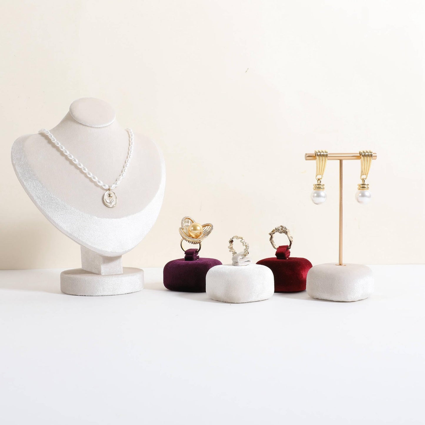 CHISTOR Velvet Earring T Bar Stand Jewelry Display, Earring Display Holder for Selling, Jewelry Storage Organizer【Beige】