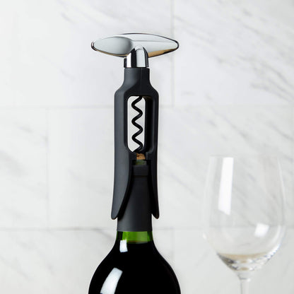 True Self Pulling Corkscrew Wine Opener, Durable Plastic with Easy Turn Chrome Handle, Wine Bottle Opener for Bartenders, Home Bar Tools, Bar Cart Accessories, Kitchen Essentials, Set of 1, Black