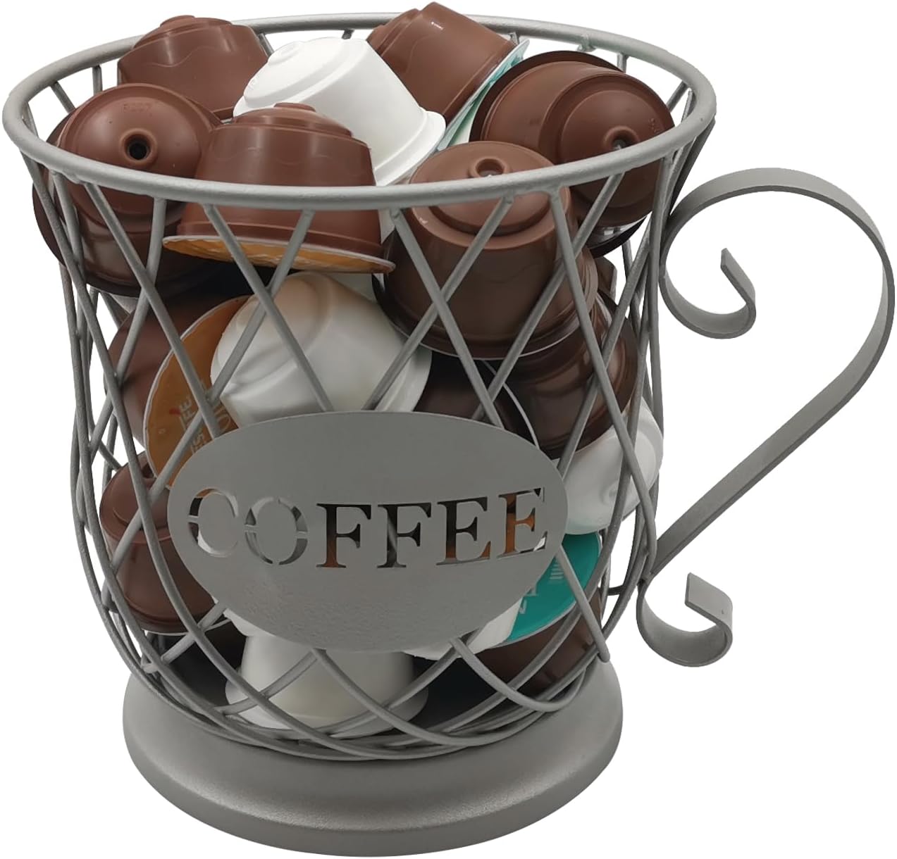 Coffee Pods Storage Basket - Silver Holder for 35 K Cup Organizer, Coffee Basket Decor for Coffee Bar Countertop