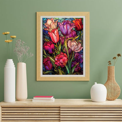 Tulips Diamond Art Painting Kits for Adults - Stained Glass Flower Round Full Drill Diamond Dots Paintings for Beginners, 5D Paint with Diamonds Pictures Gem Art Painting Kits DIY Crafts Project
