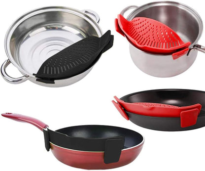 Snap Strainer, Clip-on Heat Resistant Silicone Colander for Pots, Hands-free Pour Spout for Pasta, Vegetables