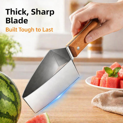 Stainless Steel Watermelon Slicer, Triangle Watermelon Cutter with Wooden Handle, Multi-Use Kitchen Fruit Cutter Tool for Watermelon, Cantaloupe, Honeydew, Apples and More (1Pcs)