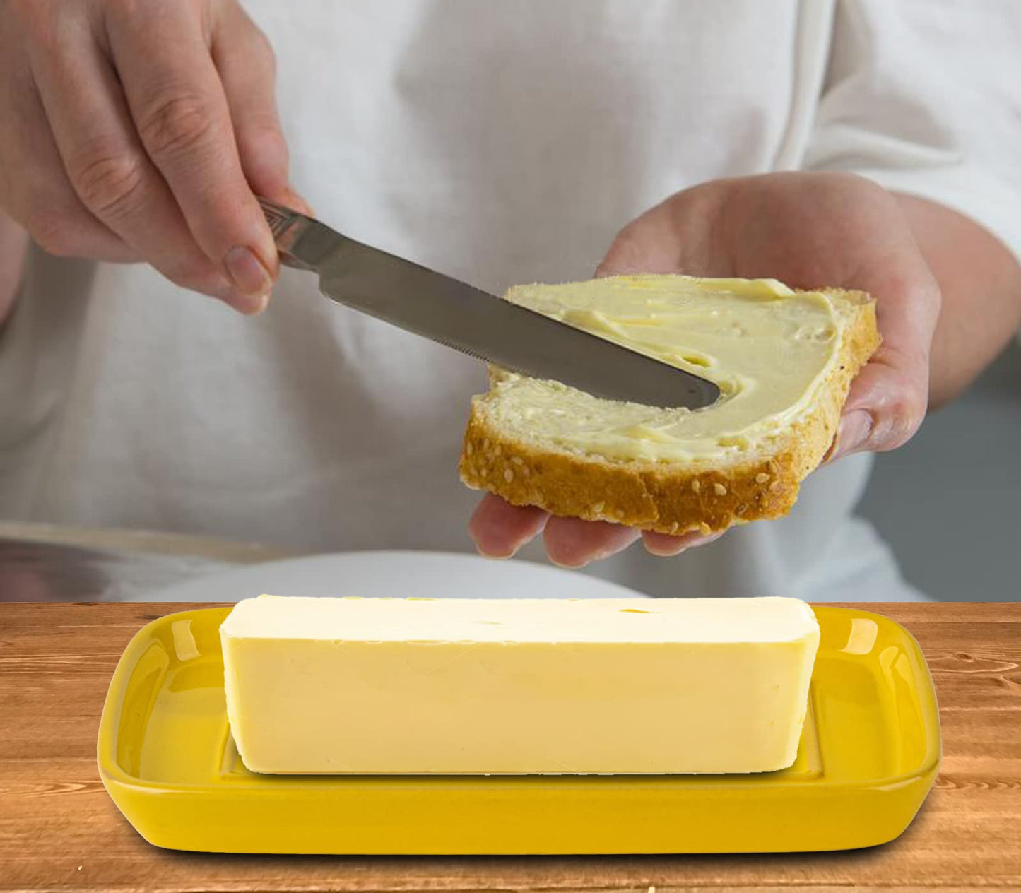 Butter Dish With Lid For Countertop Ceramic Butter Keeper Sunflower Butter Container Butter Holder Tray Large Covered Farmhouse