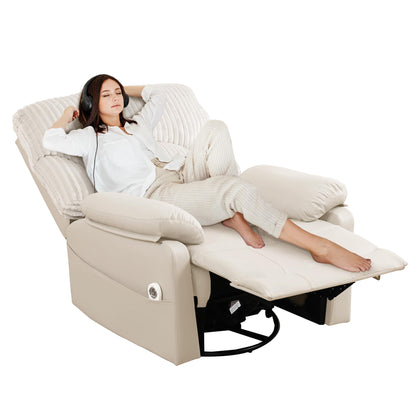 GRAINELL Swivel Rocker Recliner Chair with Massage and Heat, USB Charging Port, Infinite Position Power Recliner, Electric Glider Rocking Chairs for Living Room, Nursery (Lvory)