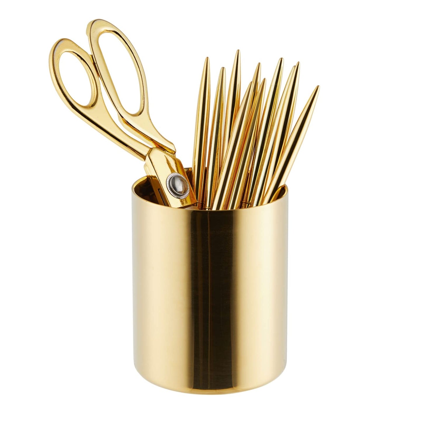 Juvale Desk Organizer Pen & Pencil Holder - 3.2 x 3.9 in, Gold Stainless Steel - Desk Supply Organizer with Gold Pen Cup, Makeup Brush Cup & Vanity Brush Holder