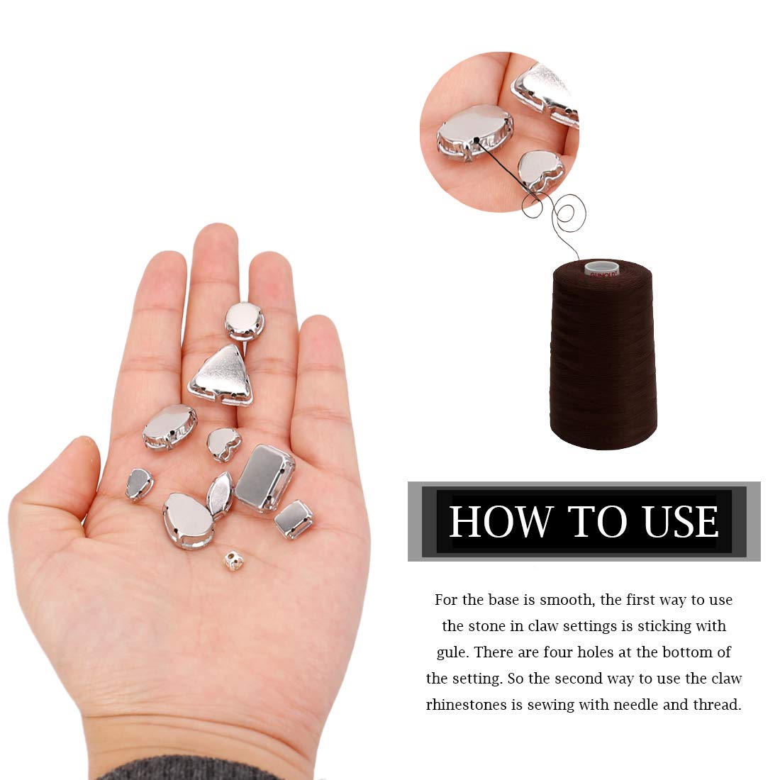 TANOSII Sew on Rhinestones 100 PCS Mixed Shapes Glass Rhinestones Sew on Crystal Gems Mental Flatback with Silver Claw for Jewelry Crafts Clothes Shoes Costume Garment Champagne