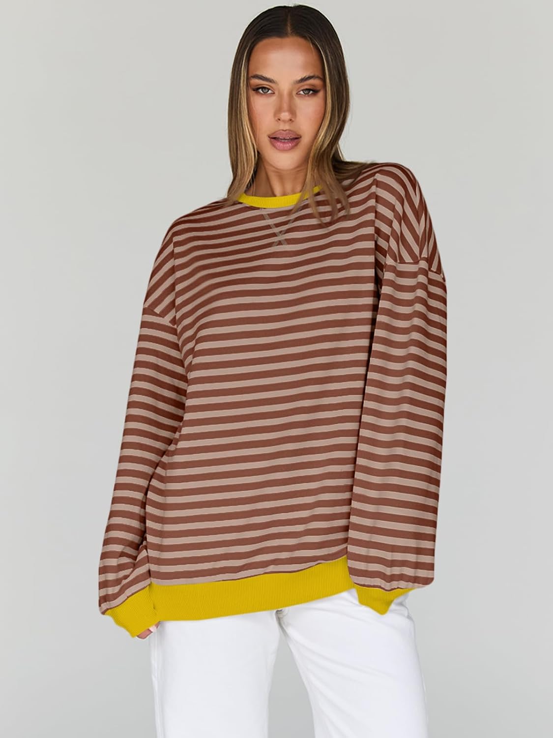 Trendy Queen Oversized Sweatshirt for Women 2025 Fall Crewneck Striped Long Sleeve Shirts Hoodies Cute Top Y2K Outfits