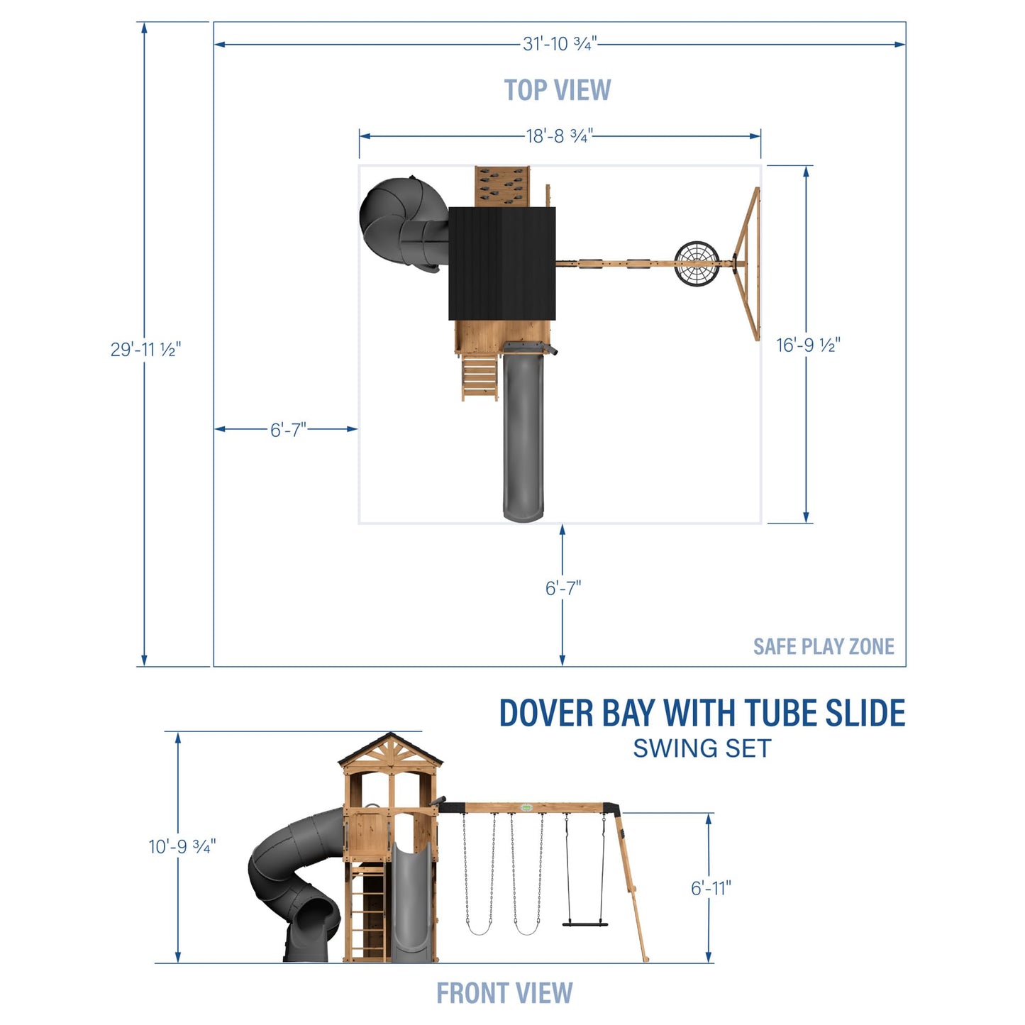 Backyard Discovery Dover Bay Spruce Wood Swing Set with Spiral Tube Slide, Wave Slide, Clubhouse, Rock Wall, Belt Swings, Step Ladder, Toy Telescope, Chalkboard, Outdoor Playset