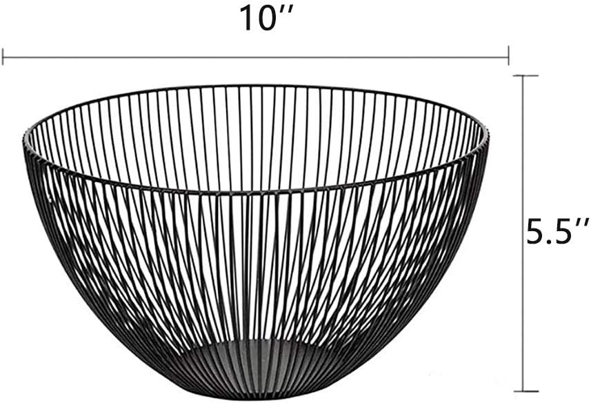 Wire Fruit Basket, Kitchen Fruit Bowl Stand, Metal Fruit Bowls for Counters (Black, Round)