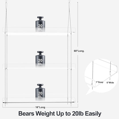 ZerzSemp 3-Tier 16 Inch Hanging Clear Plant Shelves for Windows, Acrylic Window Wall Plant Stand Shelf for Kitchen