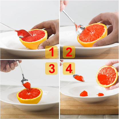 Grapefruit Utensils Set - 4pcs Stainless Steel Grapefruit Spoons and 1 Curved Knife with Serrated Edge for Citrus Fruits