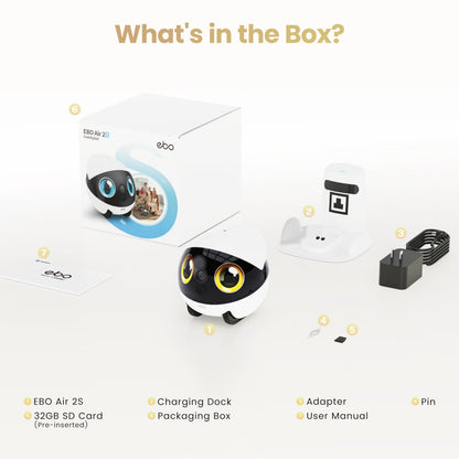 Enabot EBO Air 2S FamilyBot Home Robot Camera: 2.5K Indoor Pet Cam, Movable Robot Camera, 2-Way Video, Auto-Recharge, Long Battery Life, Custom Facial Image, Night Vision