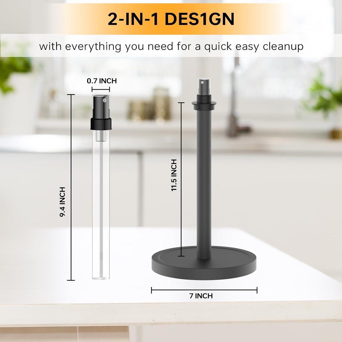2 1 Countertop in Paper Towel Holder with Spray Bottle, Paper Towel Holder One-Handed Operation with Non Slip Weighted