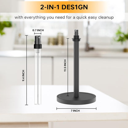 2 1 Countertop in Paper Towel Holder with Spray Bottle, Paper Towel Holder One-Handed Operation with Non Slip Weighted