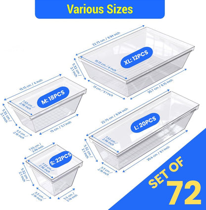 YAN & HIN Set of 72 Stackable Non-Slip Acrylic Organizers for Makeup Tray, Kitchen Drawer, Desk Drawer Organizer