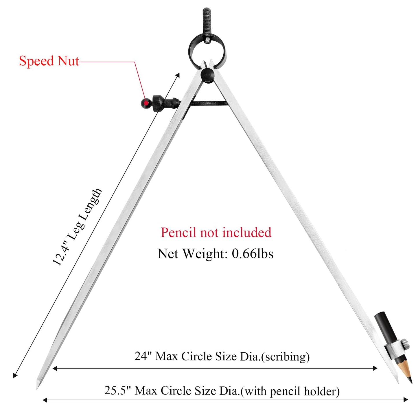 12 inch Professional Woodworking Compass Scribe, Spring Wing Drafting Divider 0.27 inch Thick Scriber with Pencil Holder,Metal Leather Work Scribe Tool Carpenter Compass for Geometry
